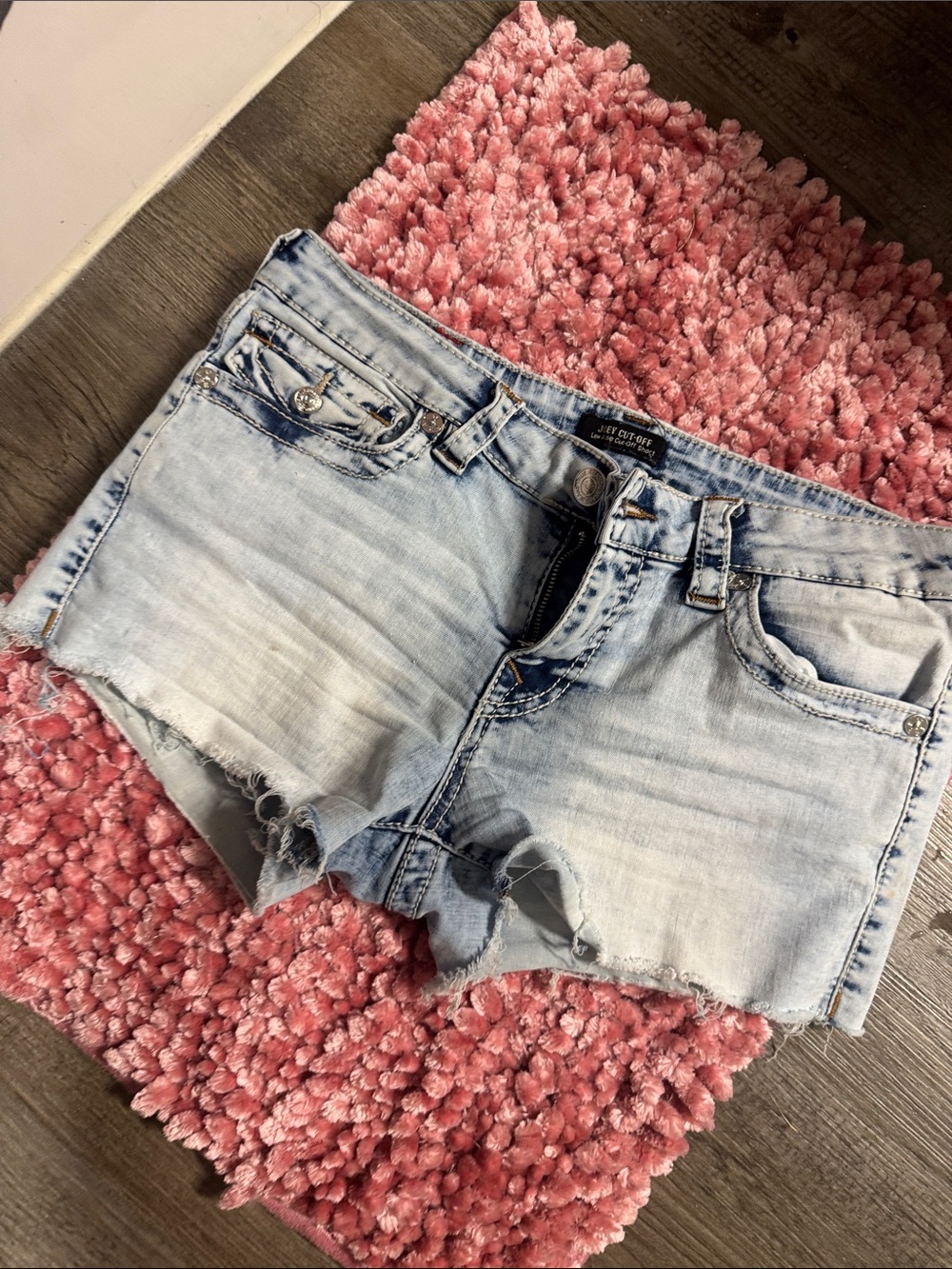 True Religion Light Blue Distressed Denim Cutoff Shorts
